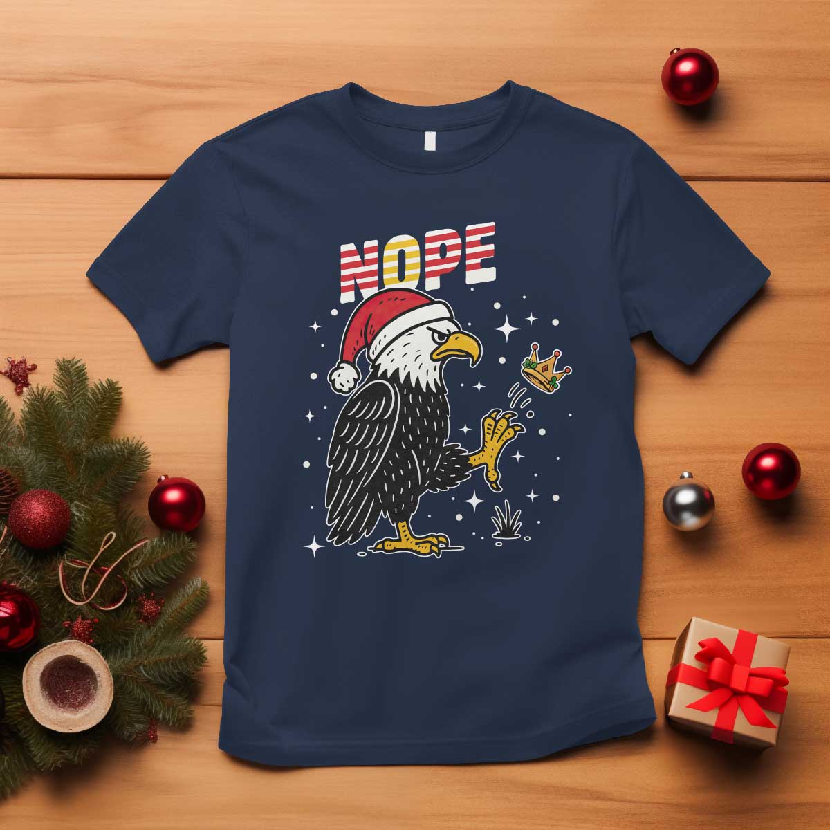 Funny Eagle No Kings In America Christmas 2025 T Shirt TS12 Navy Print Your Wear