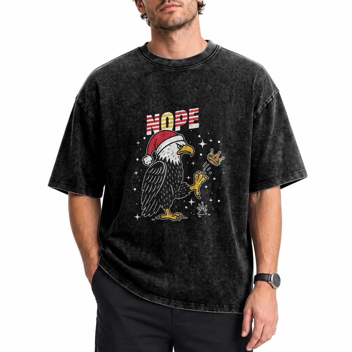 Funny Eagle No Kings In America Christmas 2025 Washed Cotton T-Shirt