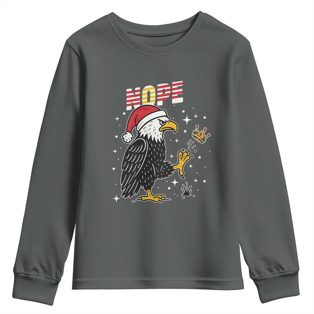 Funny Eagle No Kings In America Christmas 2025 Youth Sweatshirt TS12 Dark Heather Print Your Wear