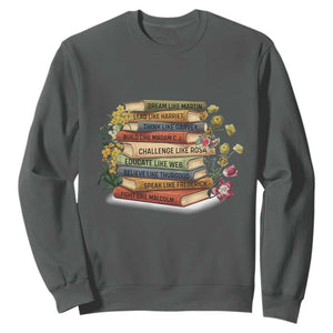 Black History Leaders Book Sweatshirt African American Teachers TS12 Dark Heather Print Your Wear