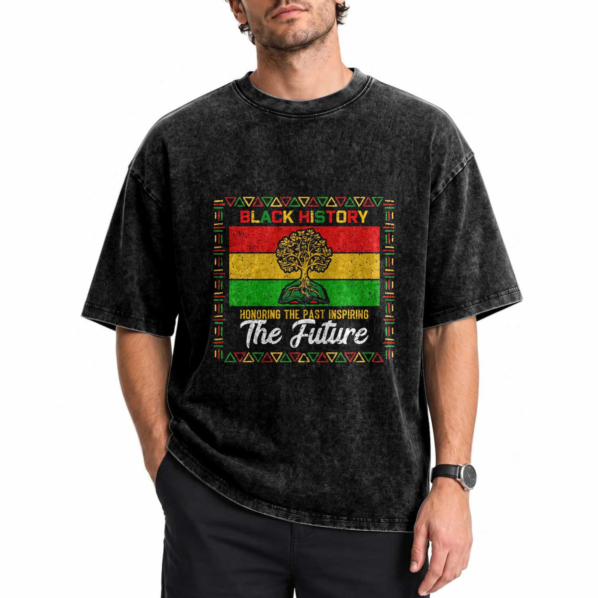 Black History Month Washed Cotton T-Shirt Honoring The Past Inspiring The Future