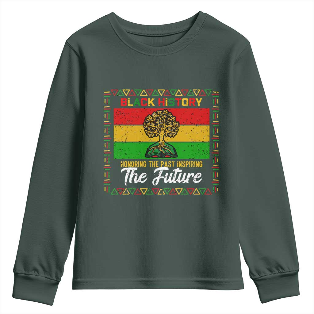 Black History Month Youth Sweatshirt Honoring The Past Inspiring The Future TS12 Dark Forest Green Print Your Wear