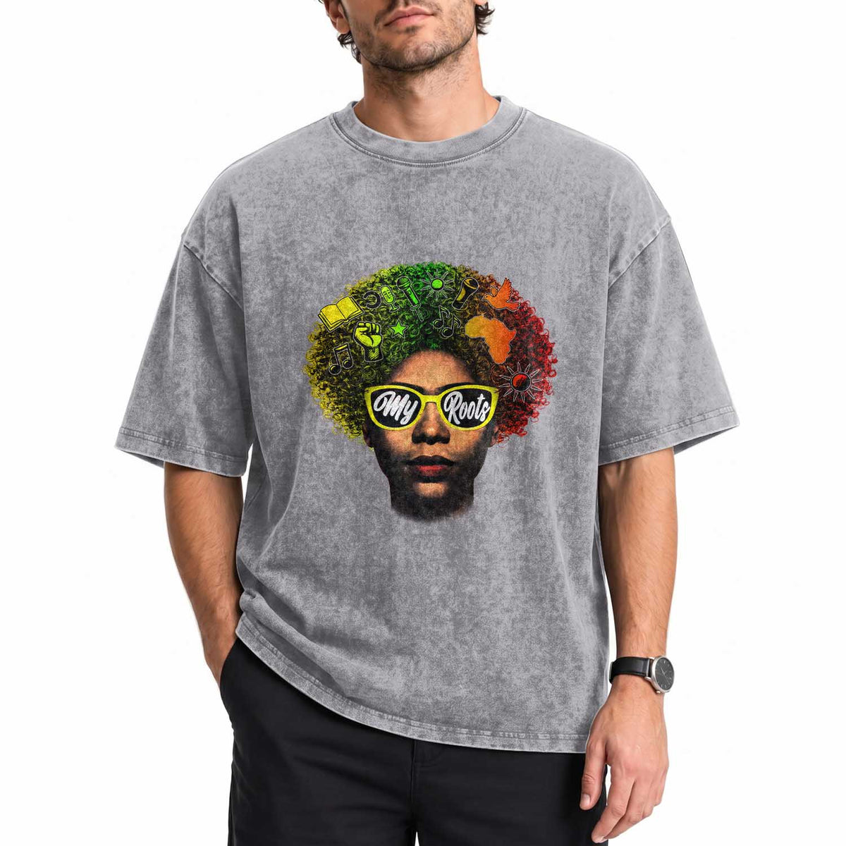 Black History Month Washed Cotton T-Shirt My Roots African American Pride Gift