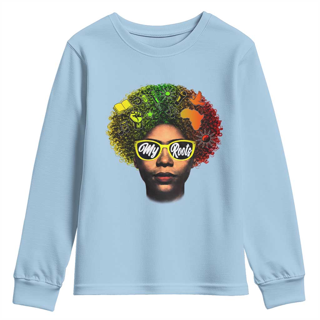 Black History Month Youth Sweatshirt My Roots African American Pride Gift TS12 Light Blue Print Your Wear