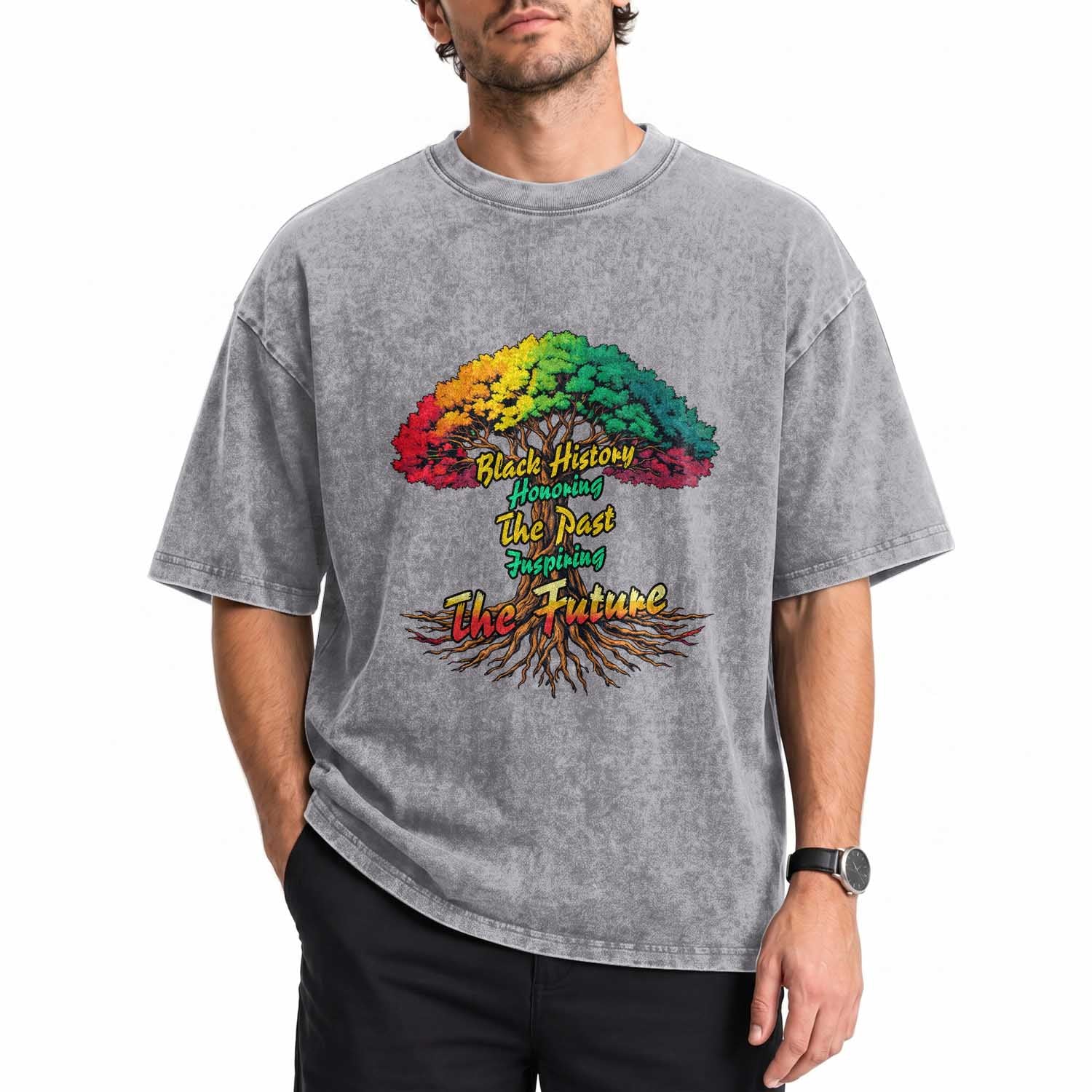 Black History Month Quote Washed Cotton T-Shirt Inspiring The Future Honoring The Past