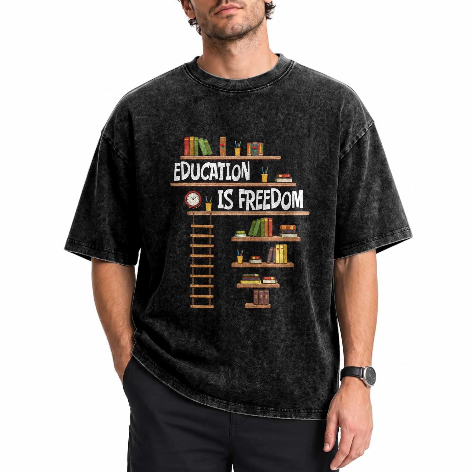 Education Is Freedom Washed Cotton T-Shirt African American History Africa Map Books