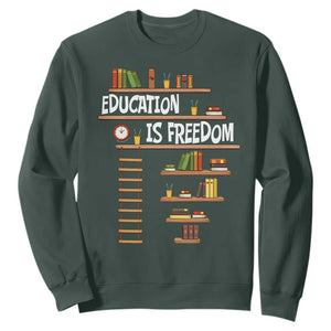 Education Is Freedom Sweatshirt African American History Africa Map Books TS12 Dark Forest Green Print Your Wear