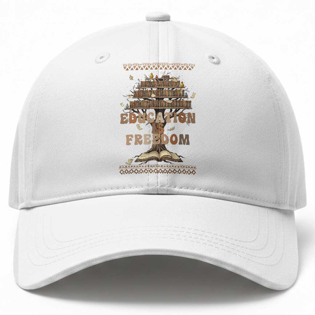 Education Is Freedom Teacher Gift Baseball Cap Inspirational Africa Map Book Stack TS12 Print Your Wear