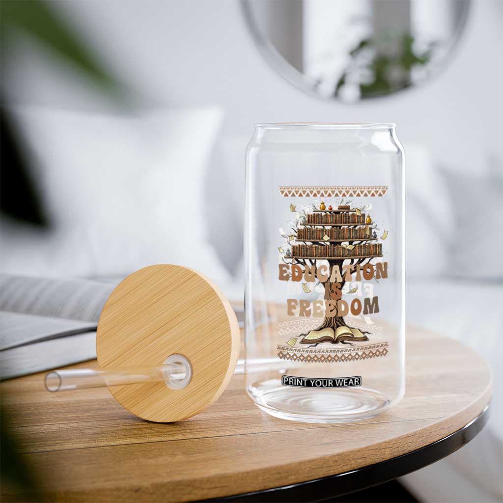 Education Is Freedom Teacher Gift Glass Can Inspirational Africa Map Book Stack TS12 Print Your Wear