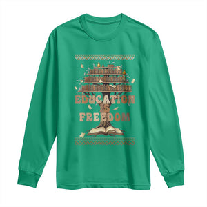 Education Is Freedom Teacher Gift Long Sleeve Shirt Inspirational Africa Map Book Stack TS12 Irish Green Print Your Wear