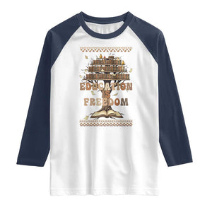 Education Is Freedom Teacher Gift Raglan Shirt Inspirational Africa Map Book Stack TS12 White Navy Print Your Wear