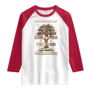 Education Is Freedom Teacher Gift Raglan Shirt Inspirational Africa Map Book Stack TS12 White Red Print Your Wear