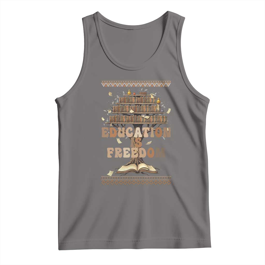 Education Is Freedom Teacher Gift Tank Top Inspirational Africa Map Book Stack TS12 Deep Heather Print Your Wear