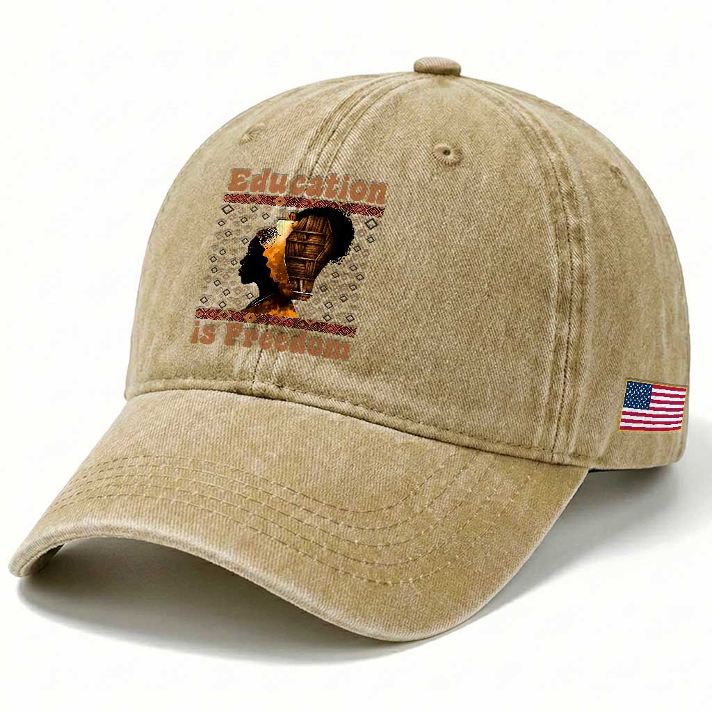 Education Is Freedom Washed Cotton Baseball Cap Black History Women Teacher Gift TS12 Print Your Wear