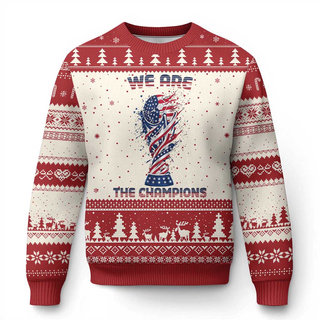 We Are Champions Ugly Christmas Sweater USA Soccer Lover Gift TS12 Beige Red Print Your Wear