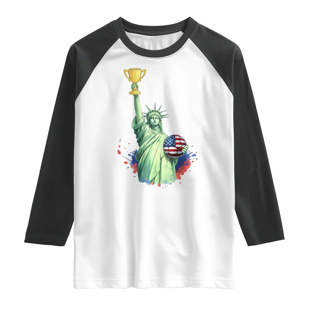Statue Of Liberty Soccer Cup Raglan Shirt USA Soccer Lover Gift TS12 White Black Print Your Wear