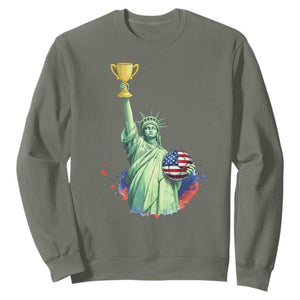 Statue Of Liberty Soccer Cup Sweatshirt USA Soccer Lover Gift TS12 Military Green Print Your Wear