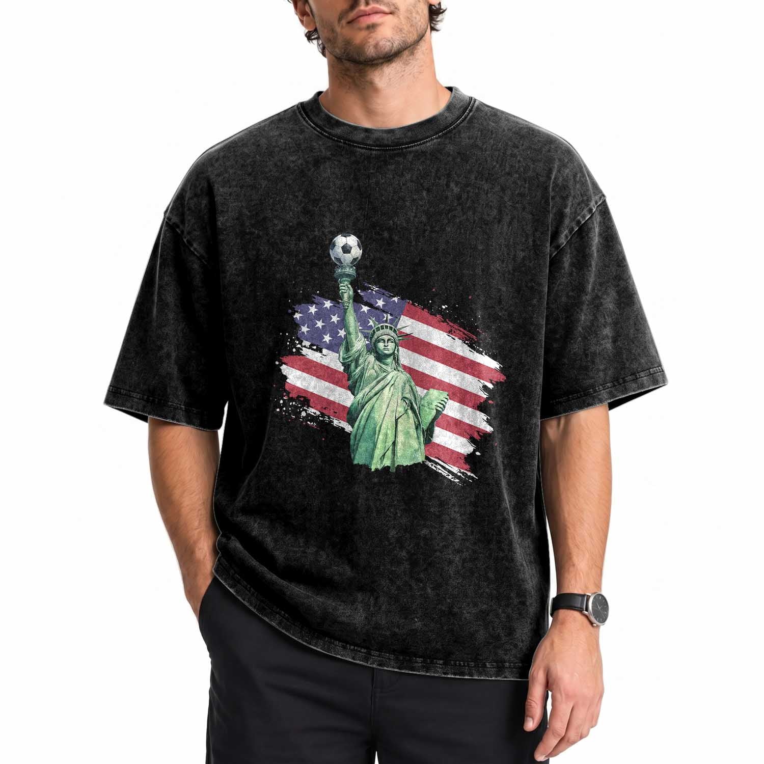 Statue Of Liberty Soccer Lover Washed Cotton T-Shirt New Yorker Fan Gift