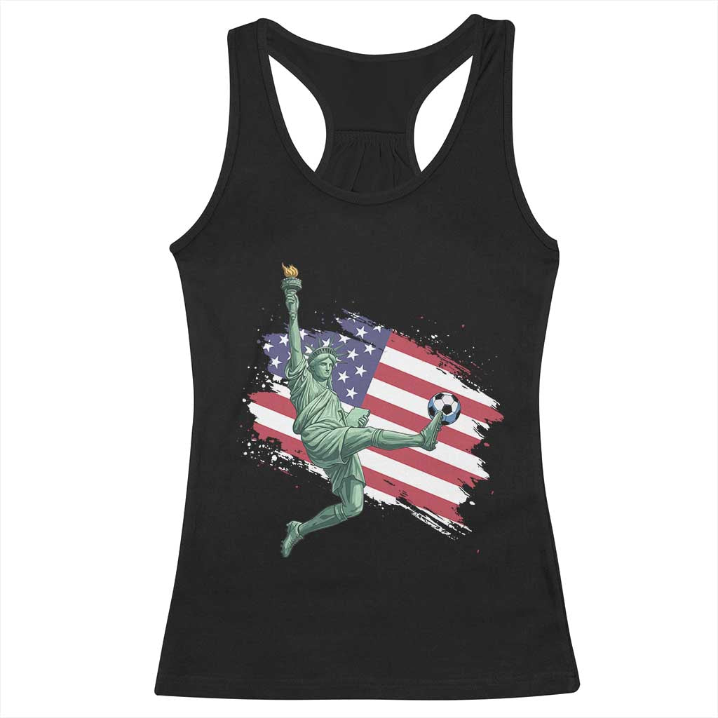 Funny Statue Of Liberty Playing Soccer Racerback Tank Top New Yorker Fan Gift TS12 Black Print Your Wear
