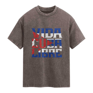 Viva Cuba Libre Washed Cotton T-Shirt Cuban Freedom Supporter