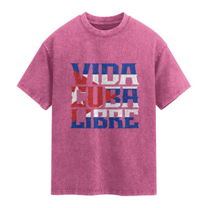 Viva Cuba Libre Washed Cotton T-Shirt Cuban Freedom Supporter