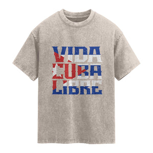 Viva Cuba Libre Washed Cotton T-Shirt Cuban Freedom Supporter