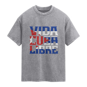 Viva Cuba Libre Washed Cotton T-Shirt Cuban Freedom Supporter
