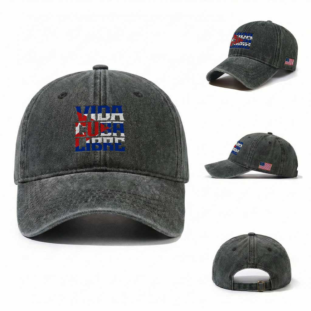 Viva Cuba Libre Washed Cotton Baseball Cap Cuban Freedom Supporter TS12 Washed Cap Universal Fit Dark Green Print Your Wear