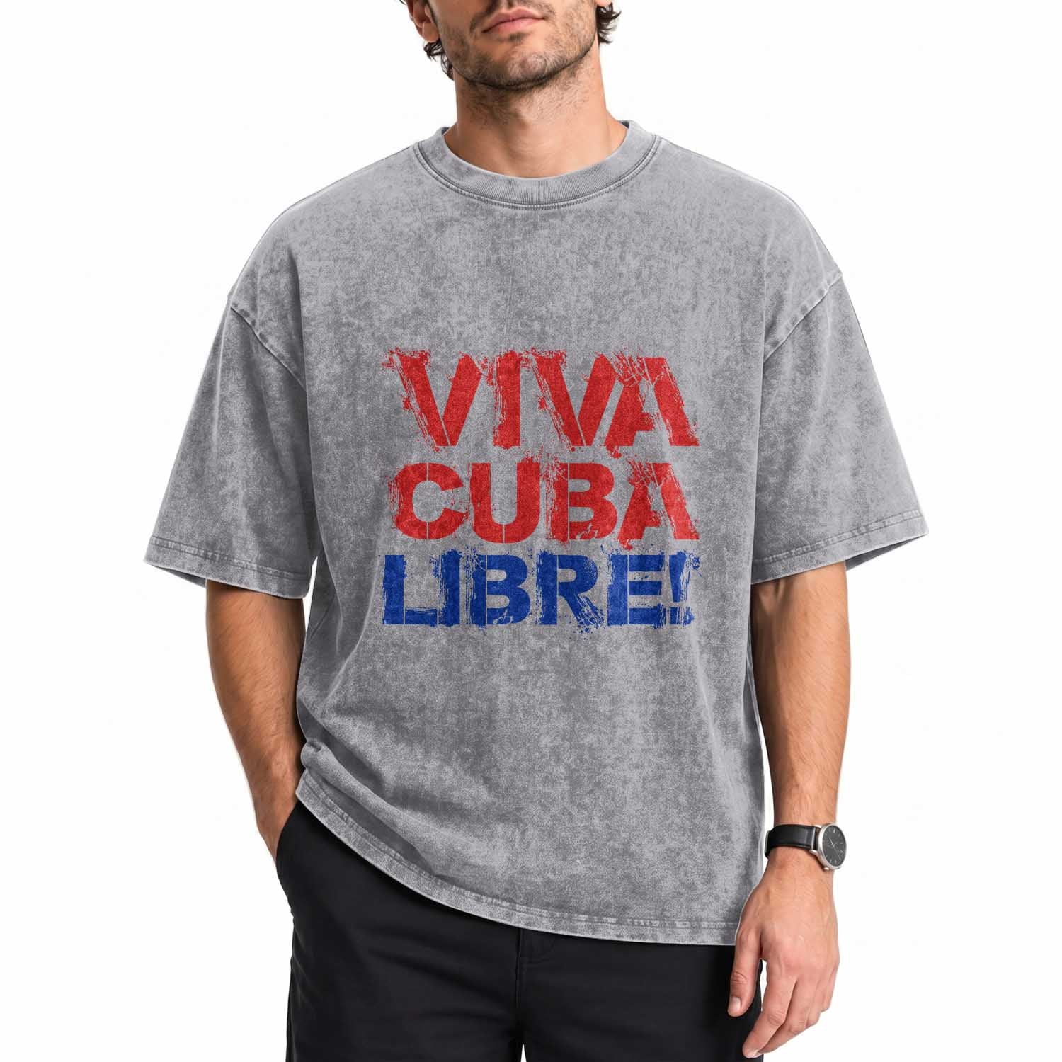 Viva Cuba Libre Washed Cotton T-Shirt SOS Cuba Stand With Freedom Movement
