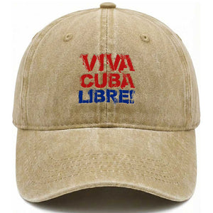 Viva Cuba Libre Washed Cotton Baseball Cap SOS Cuba Stand With Freedom Movement TS12 Washed Cap Universal Fit Khaki Print Your Wear
