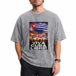 Viva Cuba Libre Washed Cotton T-Shirt Cuban Freedom Protest