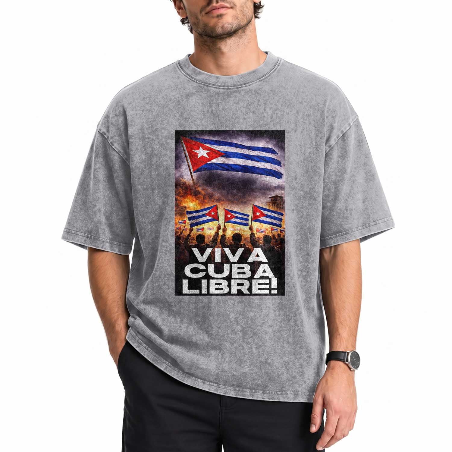 Viva Cuba Libre Washed Cotton T-Shirt Cuban Freedom Protest