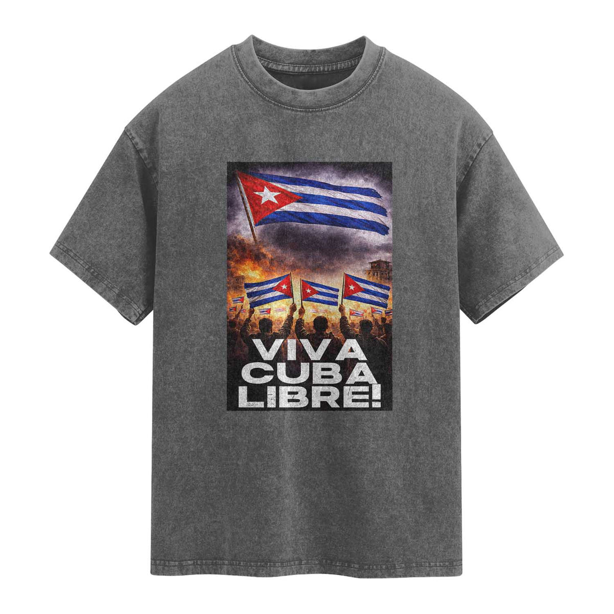 Viva Cuba Libre Washed Cotton T-Shirt Cuban Freedom Protest