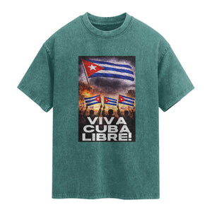 Viva Cuba Libre Washed Cotton T-Shirt Cuban Freedom Protest