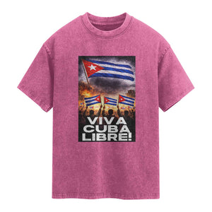 Viva Cuba Libre Washed Cotton T-Shirt Cuban Freedom Protest