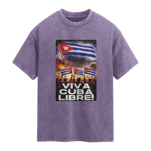 Viva Cuba Libre Washed Cotton T-Shirt Cuban Freedom Protest