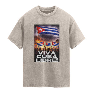 Viva Cuba Libre Washed Cotton T-Shirt Cuban Freedom Protest