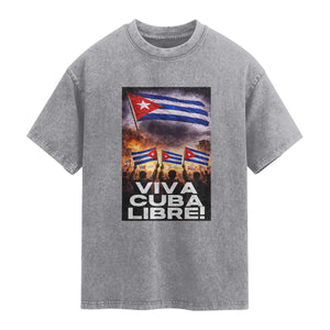 Viva Cuba Libre Washed Cotton T-Shirt Cuban Freedom Protest