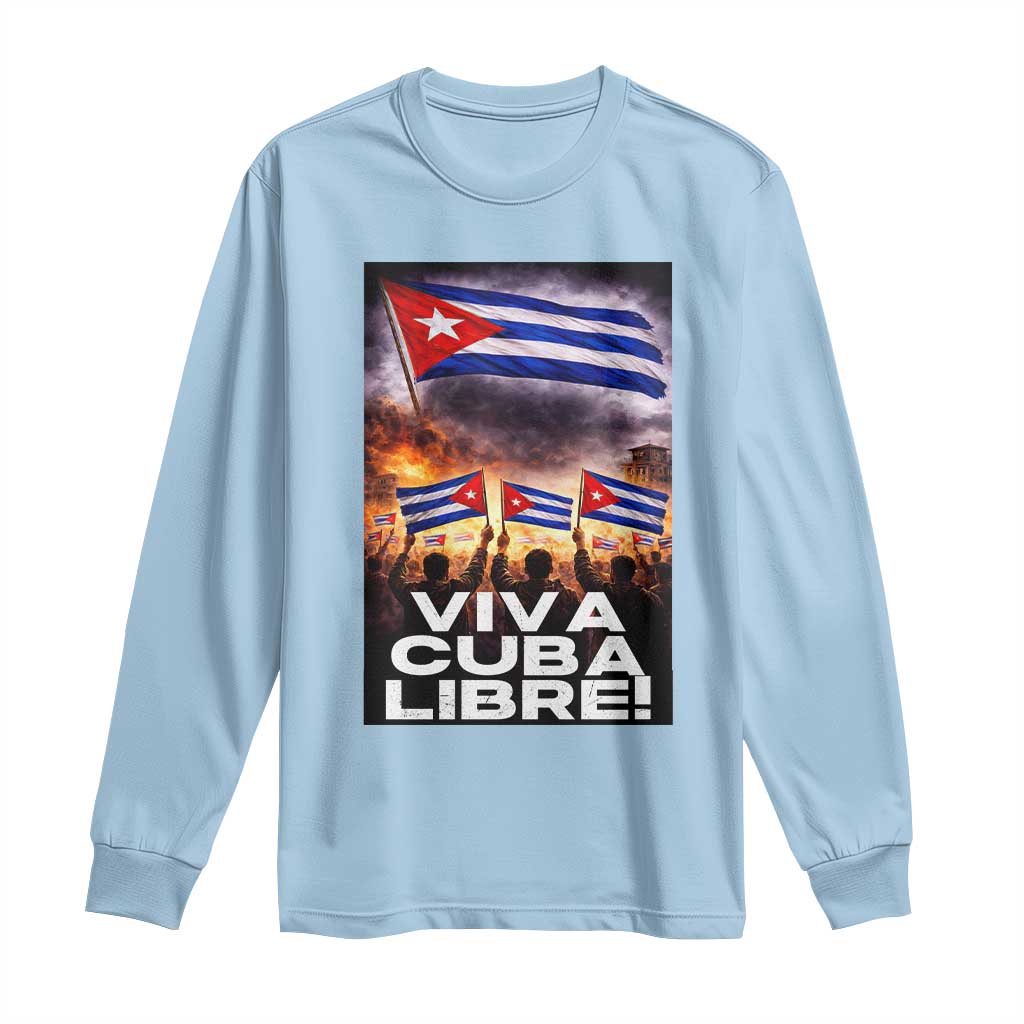 Viva Cuba Libre Long Sleeve Shirt Cuban Freedom Protest TS12 Light Blue Print Your Wear