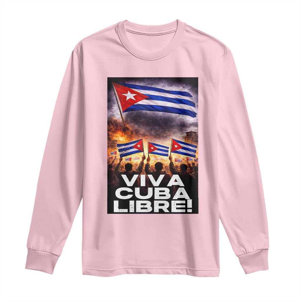 Viva Cuba Libre Long Sleeve Shirt Cuban Freedom Protest TS12 Light Pink Print Your Wear