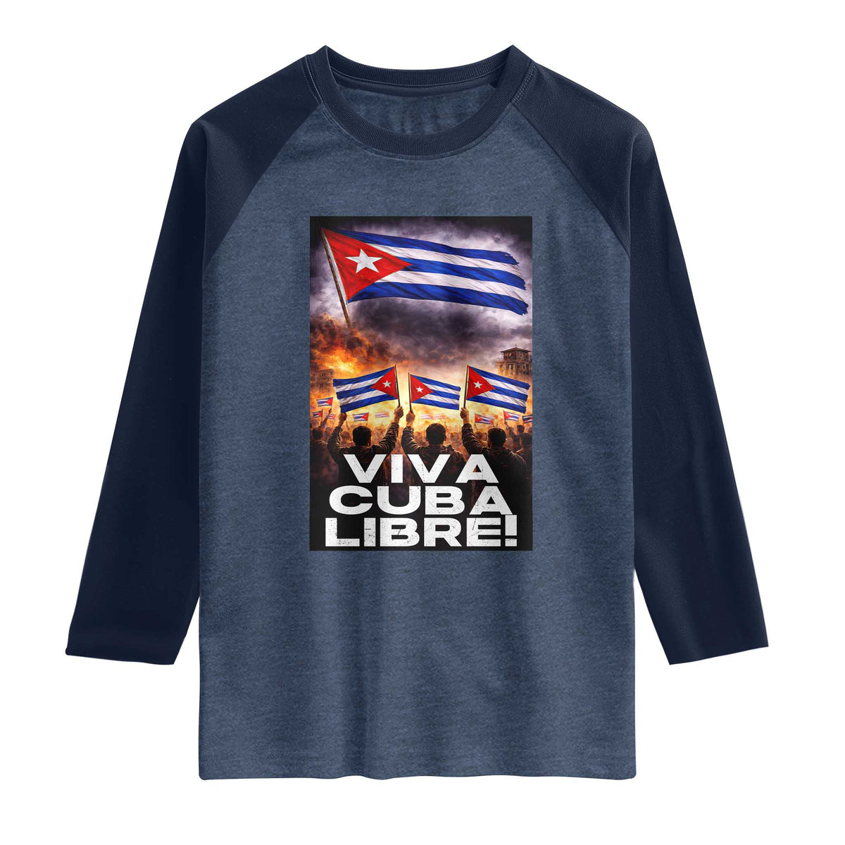 Viva Cuba Libre Raglan Shirt Cuban Freedom Protest TS12 Heather Denim Navy Print Your Wear