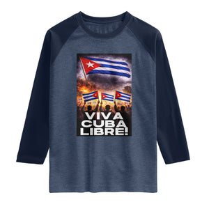Viva Cuba Libre Raglan Shirt Cuban Freedom Protest TS12 Heather Denim Navy Print Your Wear