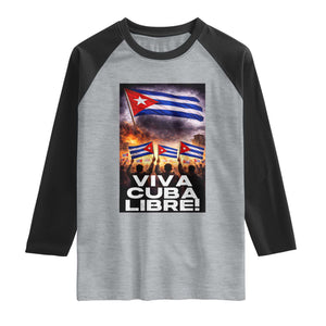Viva Cuba Libre Raglan Shirt Cuban Freedom Protest TS12 Heather Gray Black Print Your Wear
