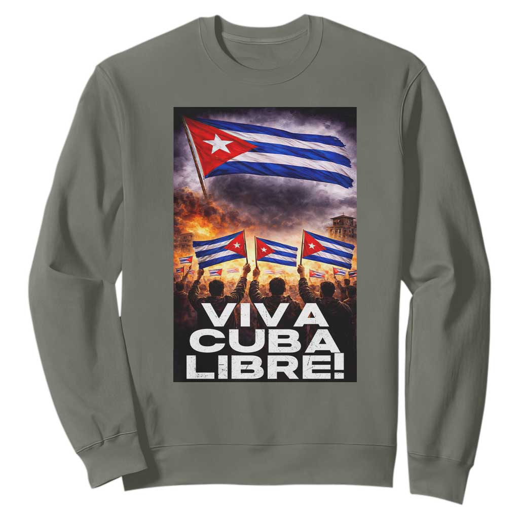 Viva Cuba Libre Sweatshirt Cuban Freedom Protest TS12 Military Green Print Your Wear