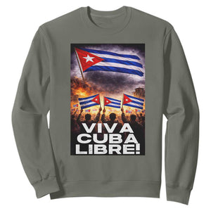 Viva Cuba Libre Sweatshirt Cuban Freedom Protest TS12 Military Green Print Your Wear