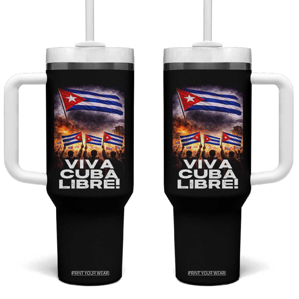 Viva Cuba Libre Tumbler With Handle Cuban Freedom Protest TS12 One Size: 40 oz Black Print Your Wear