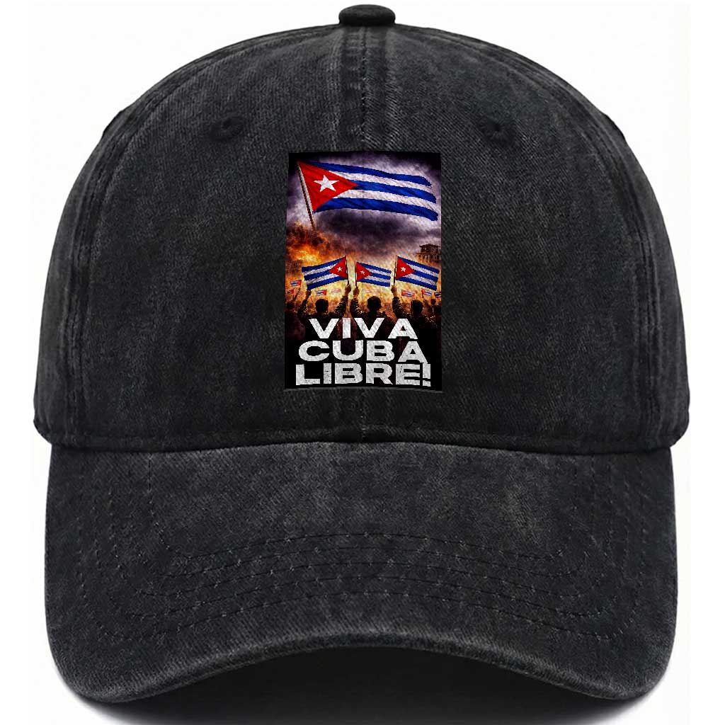 Viva Cuba Libre Washed Cotton Baseball Cap Cuban Freedom Protest TS12 Washed Cap Universal Fit Black Print Your Wear