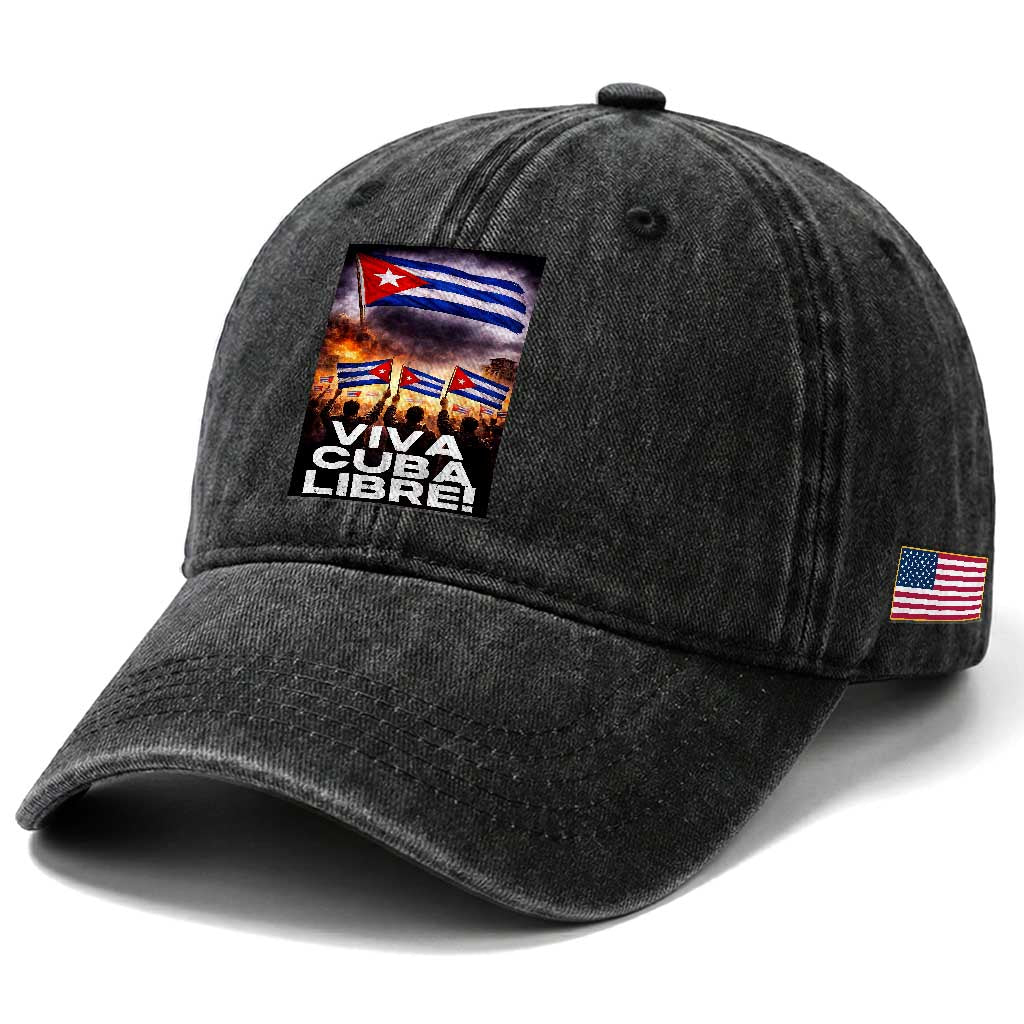 Viva Cuba Libre Washed Cotton Baseball Cap Cuban Freedom Protest TS12 Print Your Wear