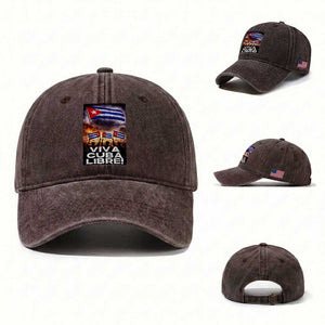 Viva Cuba Libre Washed Cotton Baseball Cap Cuban Freedom Protest TS12 Washed Cap Universal Fit Dark Brown Print Your Wear