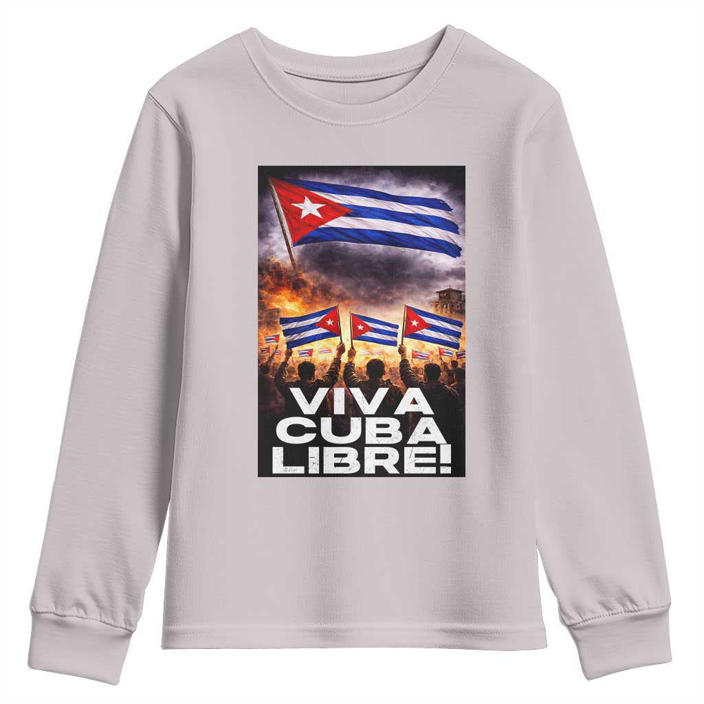 Viva Cuba Libre Youth Sweatshirt Cuban Freedom Protest TS12 Ice Gray Print Your Wear